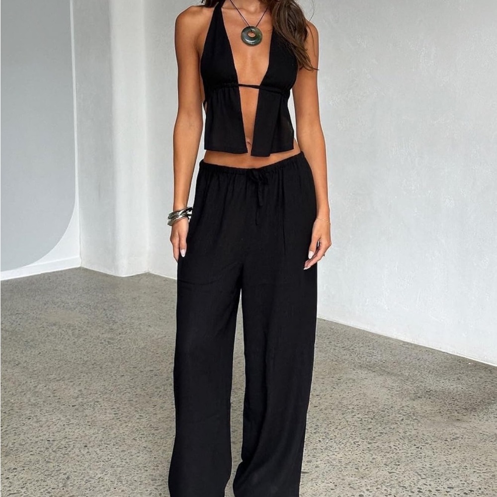Lack two piece halter set with pants